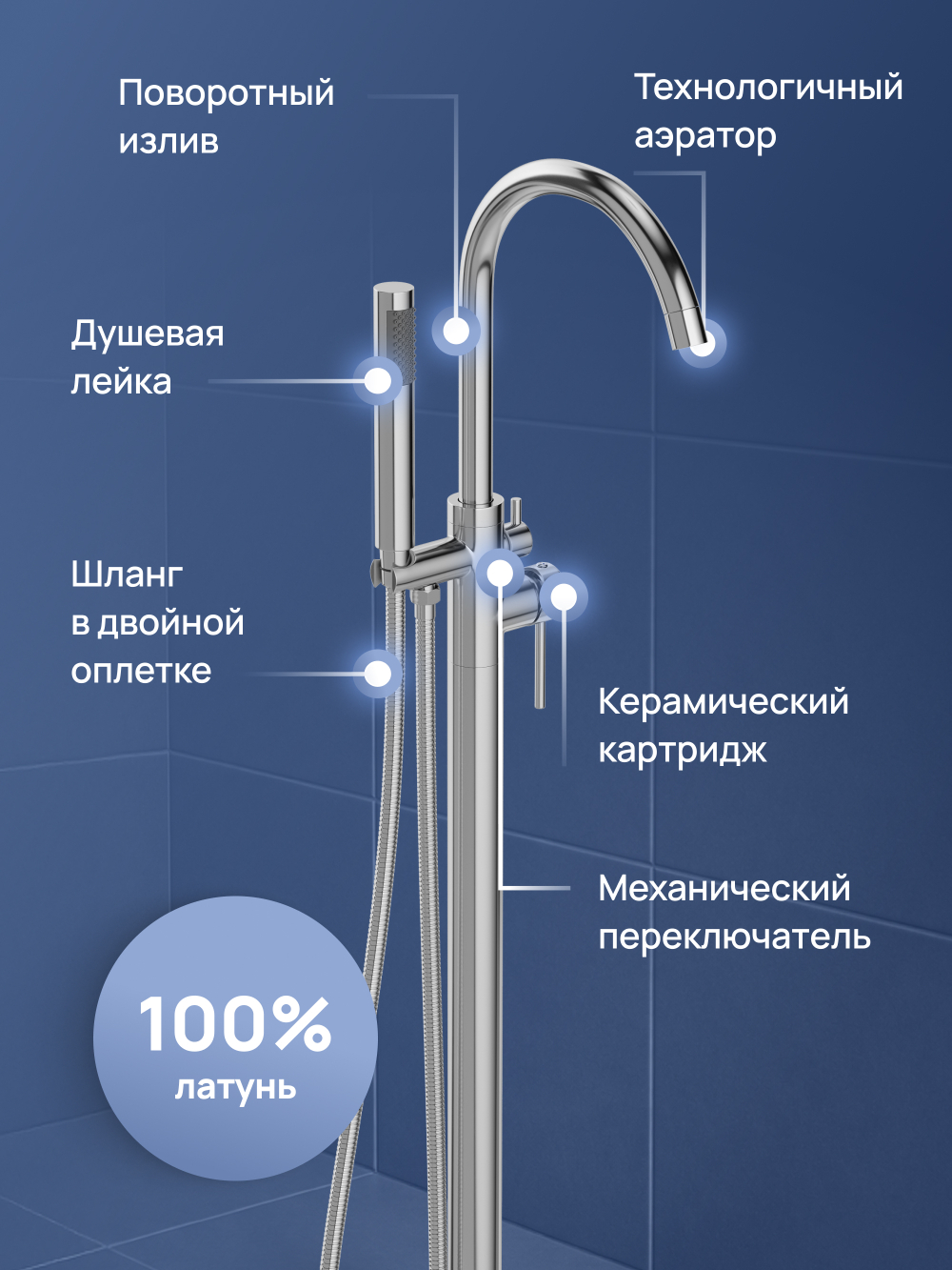 Напольный смеситель для ванны с душем STWORKI Лунд S25130CR хром