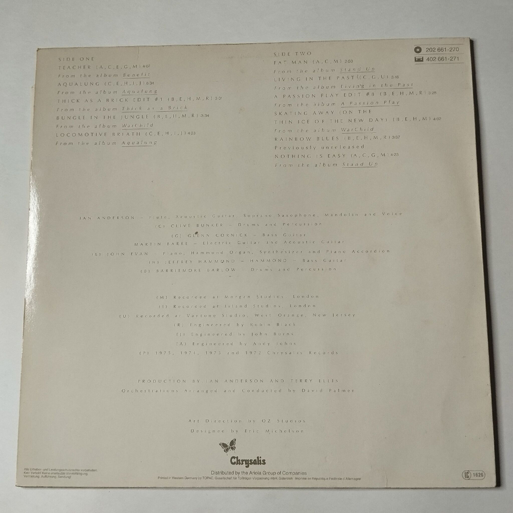 Винтажная виниловая пластинка LP The Best Of Jethro Tull (Germany 1987) Aqualung