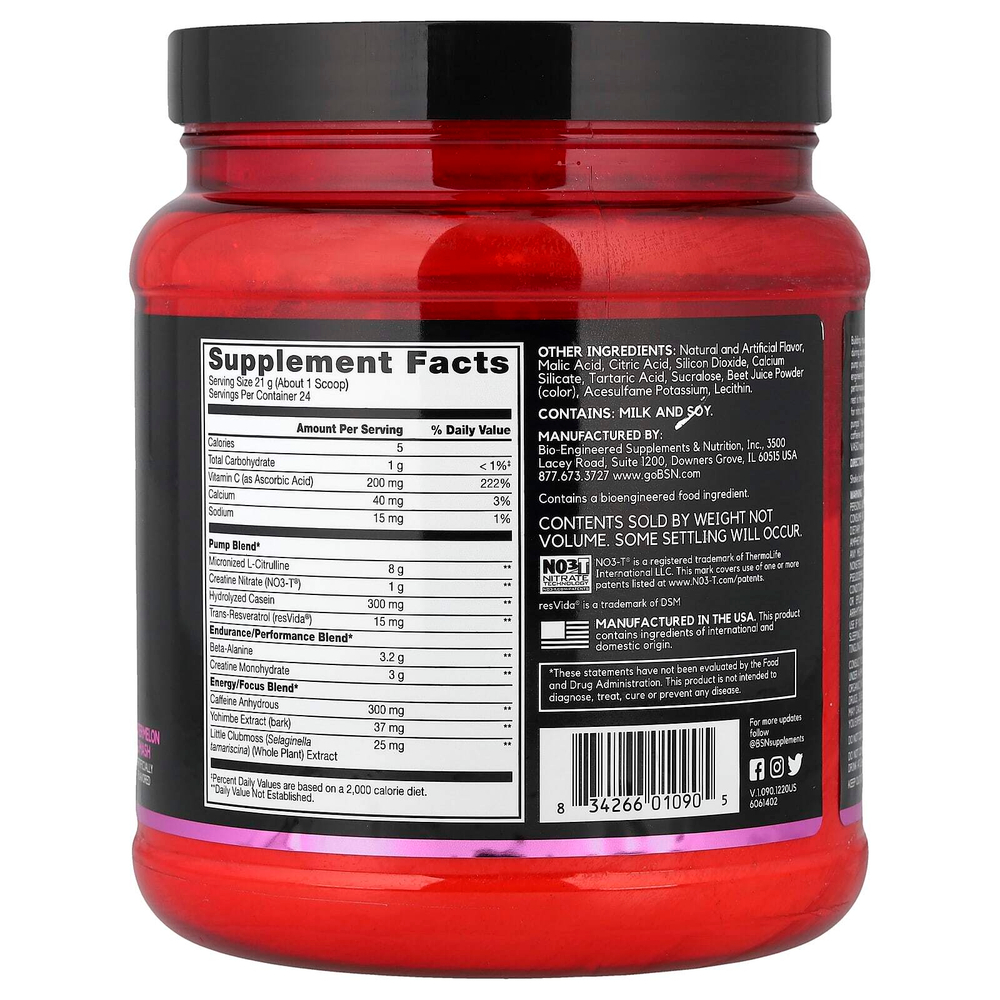 BSN, No-Xplode® VASO, предтренировочный комплекс для прокачки мышц, арбуз, 504 г (1,11 фунта)