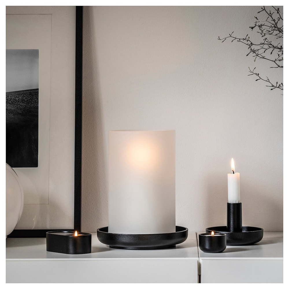 IKEA HEDERVÄRD  (ИКЕА ХЕДЕРВÄРД)  -  Фонарь, матовое стекло/черный, 22 см