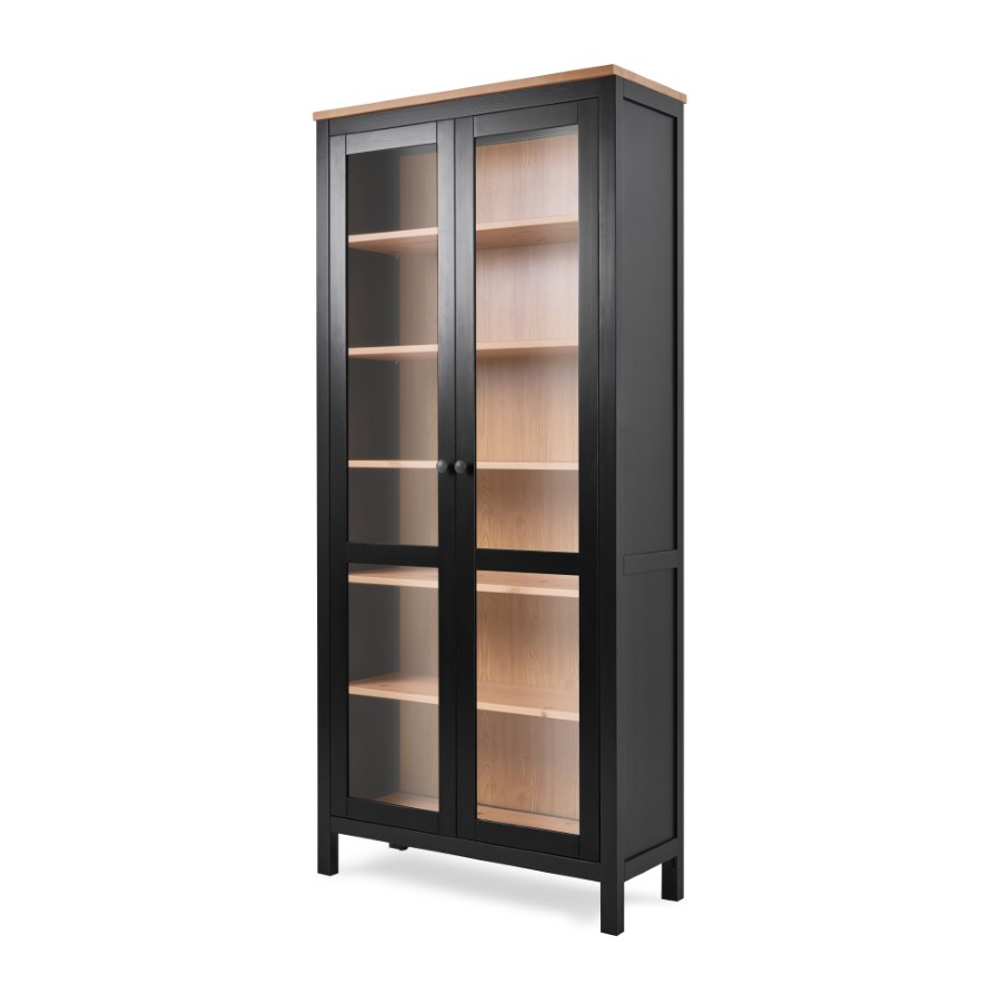 Шкаф-витрина Хемнэс Hemnes/Кымор, ст/ст 90х198х37 см, черный/светло-коричневый