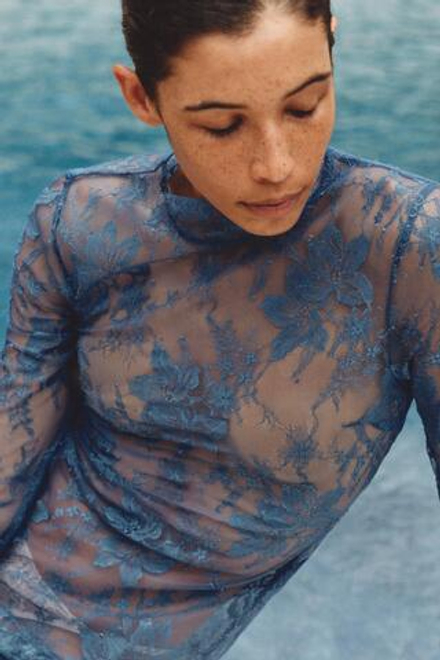 ZARA КРУЖЕВНОЕ МИНИ-ПЛАТЬЕ, СИНИЙ