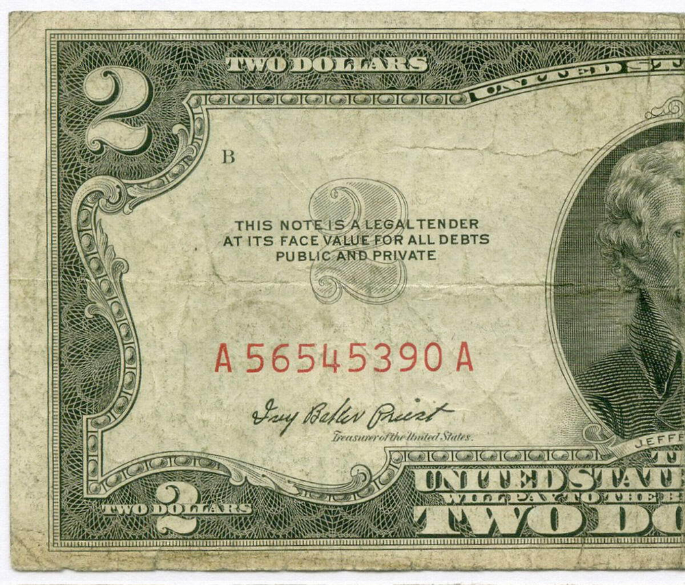 Банкнота США 2 доллара 1953A A 56545390 A. G