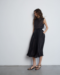 Юбка со складками из хлопка и шелка черный