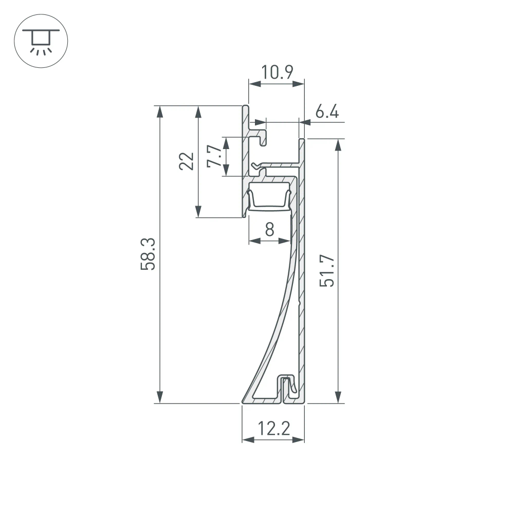 Профиль PLINTUS-H58-F-2000 ANOD (Arlight, Алюминий) 046391