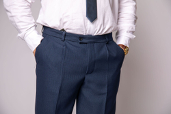 Брюки мужские зимние тёплые утеплённые синие темно-синие полосатые в полоску демисезонные осенние весенние классические классика теплые шерстяные полушерсть костюмные офисные строгие деловые прямые 48 размер L XL