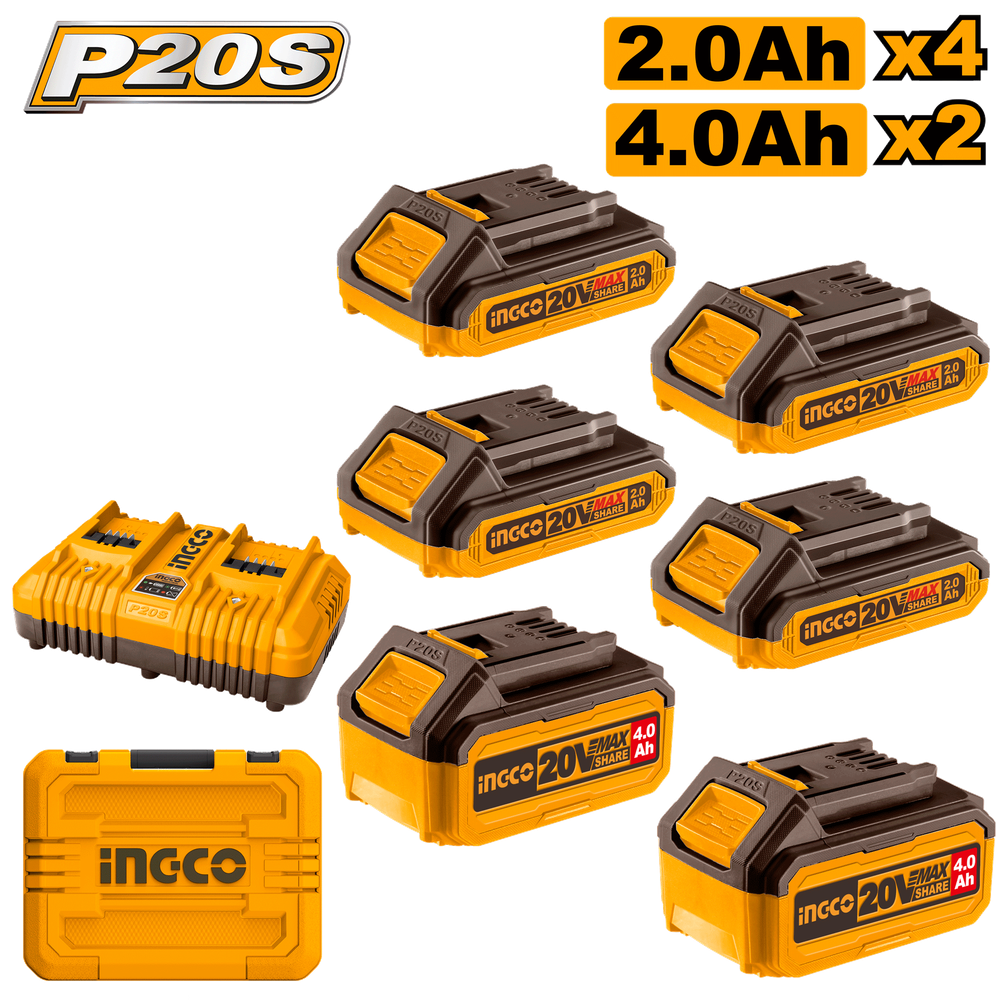 Набор аккумуляторов и зарядного устройства в кейсе INGCO COSLI230701 INDUSTRIAL 4x2 Ач, 2x4 Ач