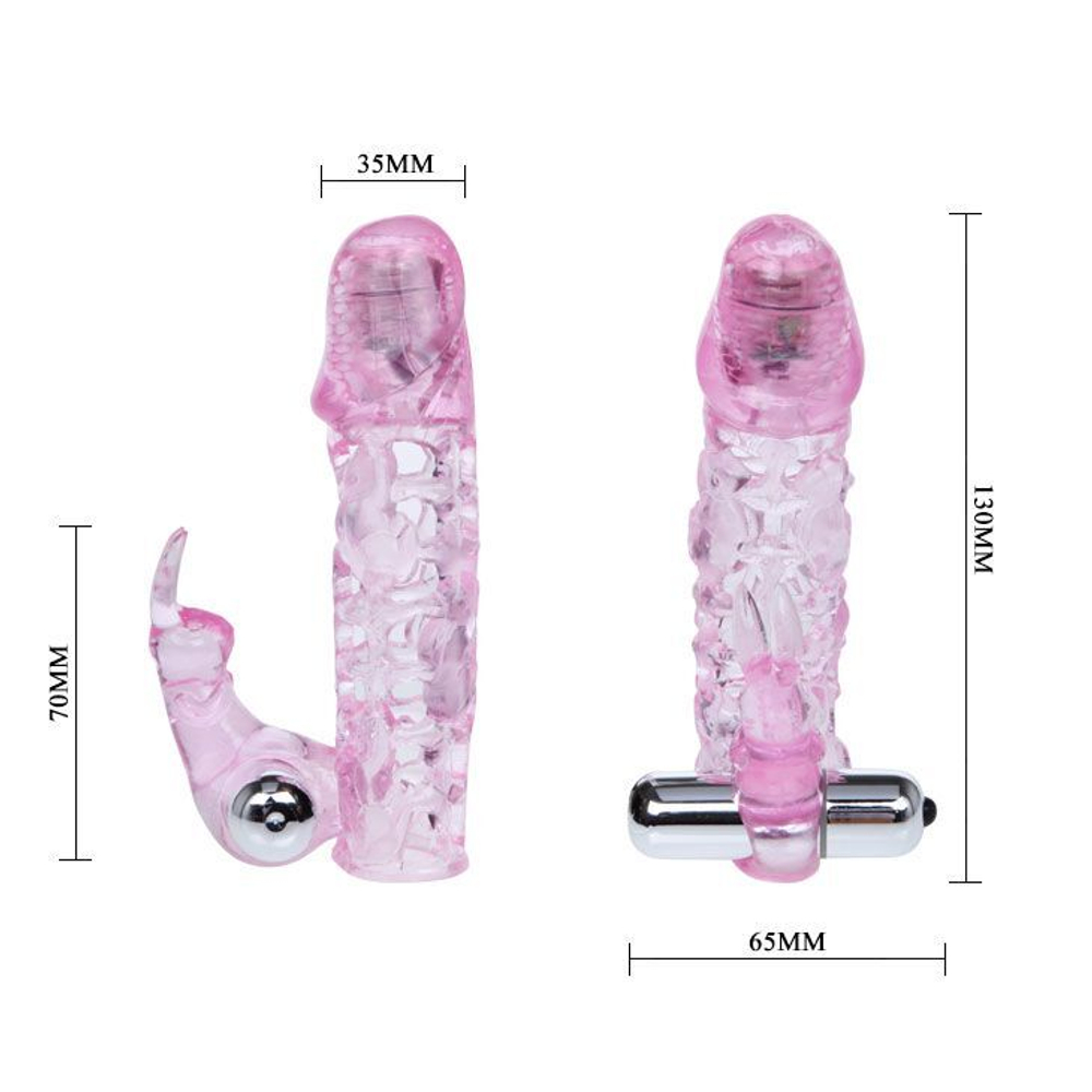 Розовая насадка на фаллос с вибрацией - 13 см. (Цвет: розовый)