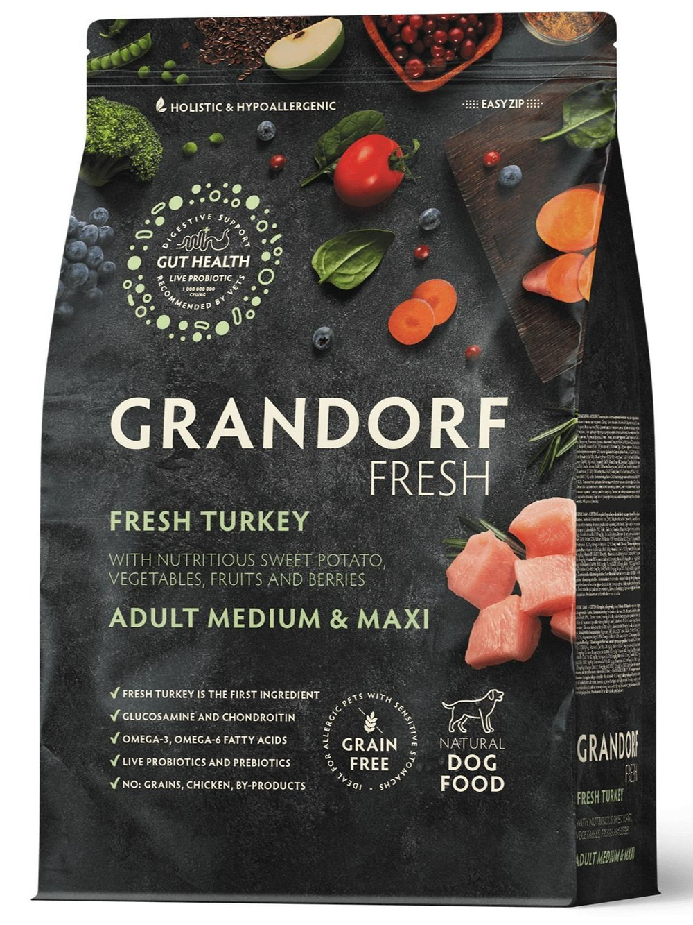 Grandorf Fresh Dog Potato корм сухой беззерновой для собак средних и крупных пород индейка,батат