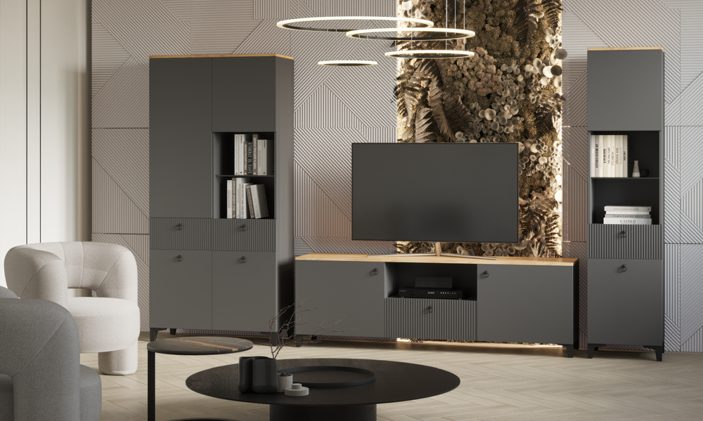 Гостиная Ника ЛДСП дуб делано/графит / МДФ эйхория OR-17