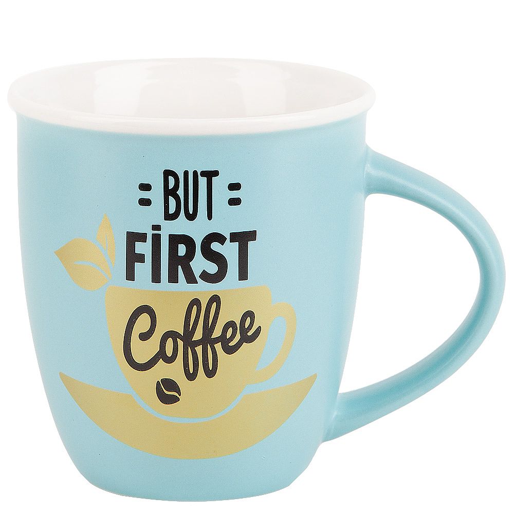Кружка фарфоровая "First Coffee" v=370мл. (3вида) (min12) (транспортная упаковка)