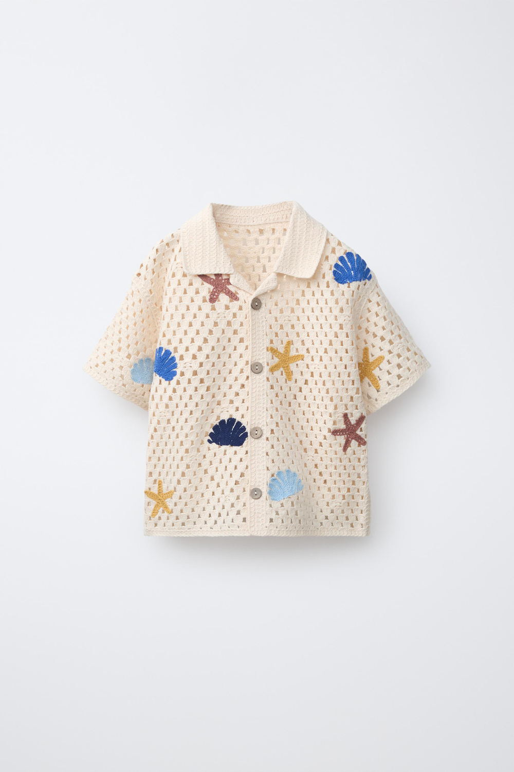 ZARA РУБАШКА ИЗ КРУЖЕВА КРОШЕ С МОРСКИМИ МОТИВАМИ, РАЗНОЦВЕТНЫЙ