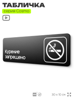 Табличка Не курить, для офиса, кафе, ресторана, 30 х 10 см, черная, Айдентика Технолоджи
