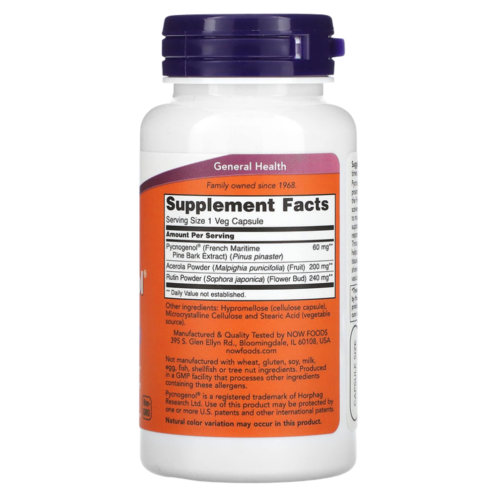 Now Foods Pycnogenol 60 mg 50 veg capsules, Пикногенол