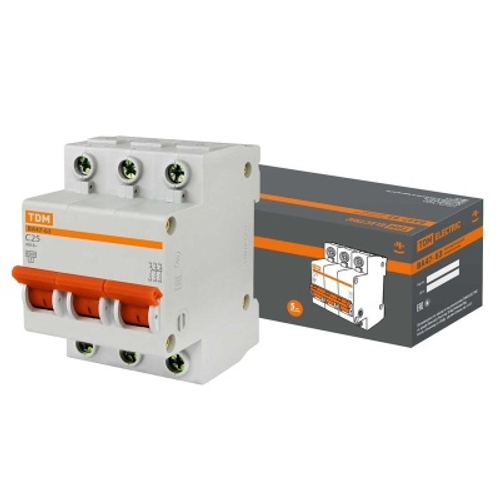 Автоматический выключатель ВА47-63 3Р 25А 4,5кА х-ка С TDM