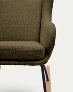 Maustin Кресло-качалка из темно-зеленой овчины со стальной конструкцией и деревом бука