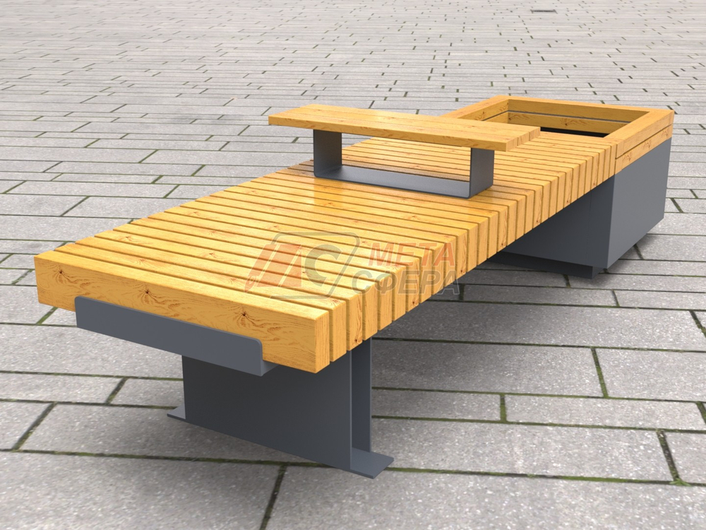 Лавка Rail Road 03 с вазоном и подлокотником