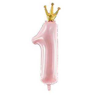 Цифра 1 с короной светло-розовый Light Pink 36" PartyDeco