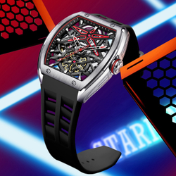 STARKING Steel Core Collection Mechanical Movement Silicone Strap Watch Men"s Watches Black Dial