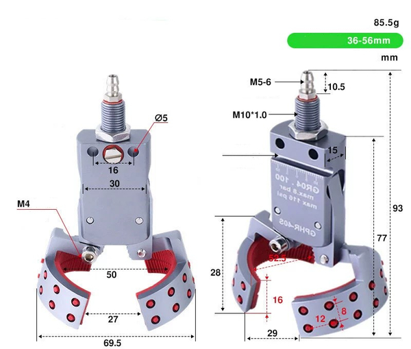 GHPR-40S external teeth (clamping range: 36-56mm) with detection