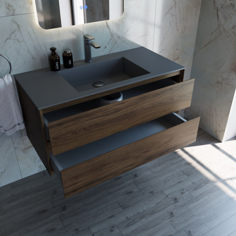 База под раковину Luka 1000 подвесная, 2 выкатных ящика soft-close, C.Oak