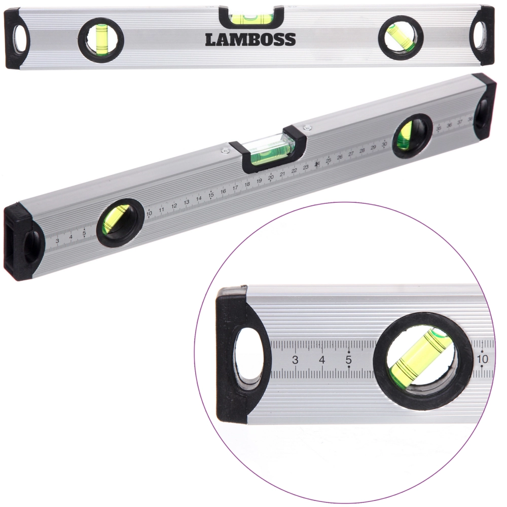 Уровень строительный алюминиевый Lamboss, 3 глазка, 40см
