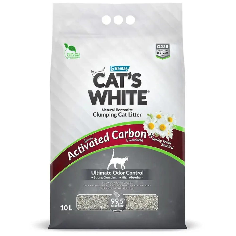 Cat's white activated carbon spring fresh комкующийся наполнитель с активированным углем и ароматом весенней свежести для кошачьего туалета - 10 л (8,5 кг)