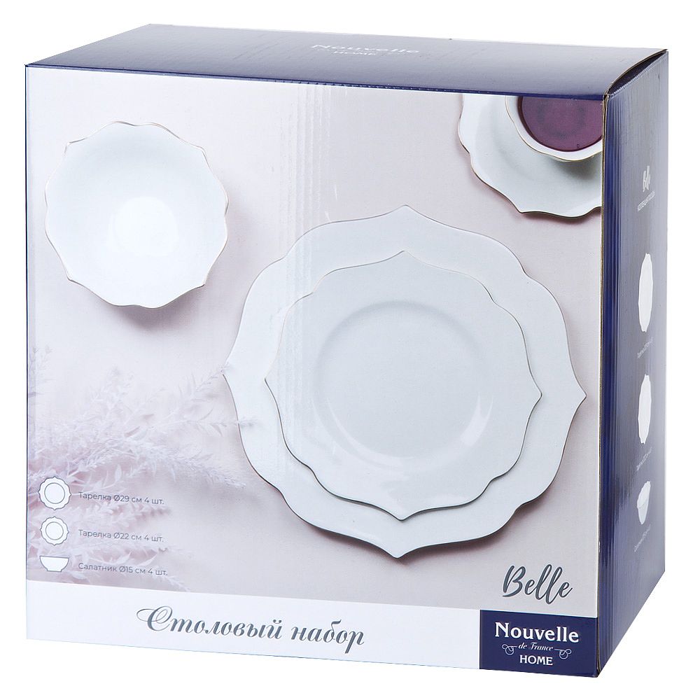 Столовый набор 12пр " " с золотой окантовкой (фарфор) (подарочная упаковка)