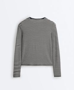 Oysho Футболка с длинным рукавом в полоску, облегающий крой, черный