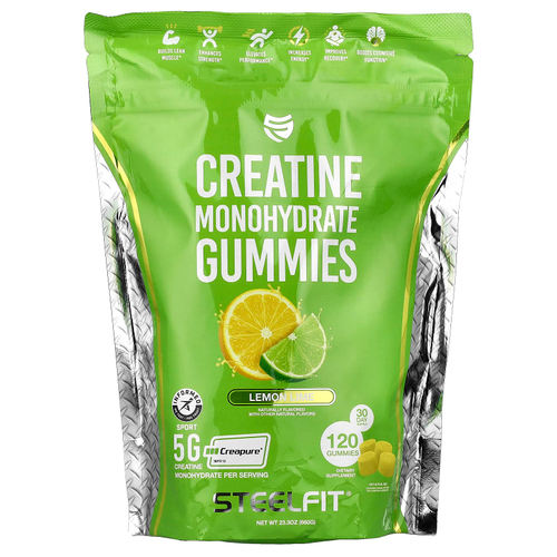SteelFit, моногидрат креатина, со вкусом лимона и лайма, 120 жевательных таблеток