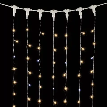 Гирлянда Занавес с Колпачком 2*2 м., Тепло-Белый с мерцанием белого диода 220В., 400 LED, Провод Прозрачный ПВХ, IP65, Laitcom (PCL402BLWCAP-10-2WW)