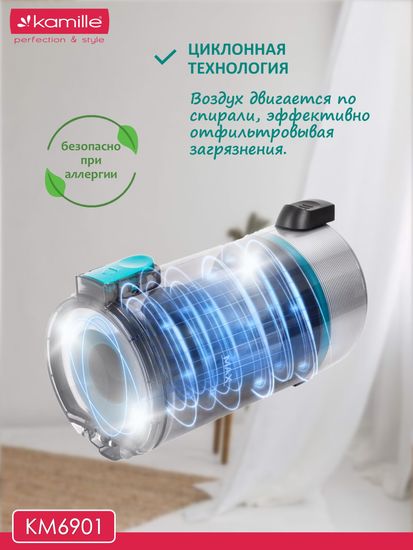 Пылесос беспроводной вертикальный 2 в 1 Kamille KM 6901