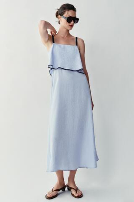 ZARA КОМБИНИРОВАННОЕ ПЛАТЬЕ МИДИ, ГОЛУБОЙ