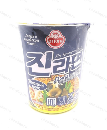 Корейская пшеничная лапша Оттоги Джин Рамен (Ottogi Jin Ramen), вкус грибов, стакан 65 гр.