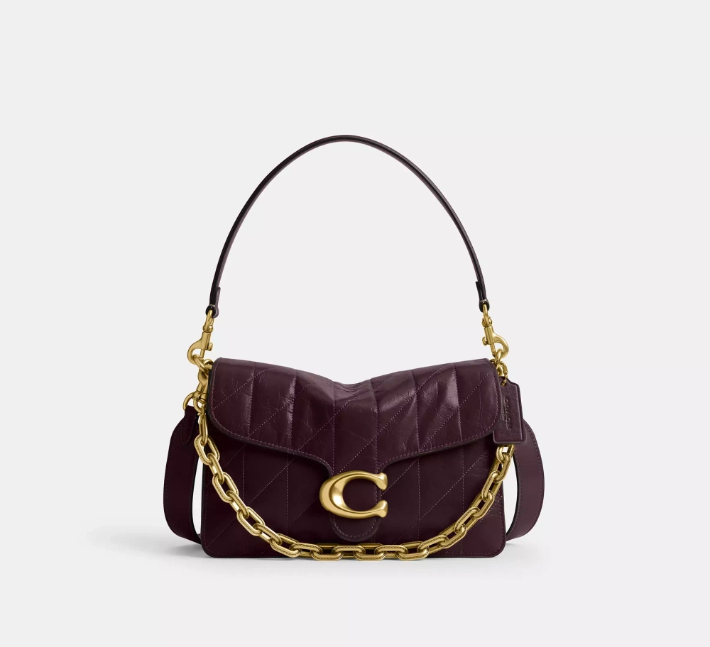COACH СУМКА ЧЕРЕЗ ПЛЕЧО TABBY С ЦЕПОЧКОЙ И СТЕЖКОЙ, БОРДОВЫЙ