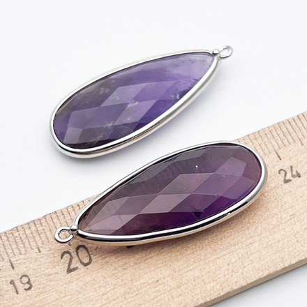Подвеска Капля с огранкой, аметист, цвет серебро, размер 37*16 мм, цена за 1 шт