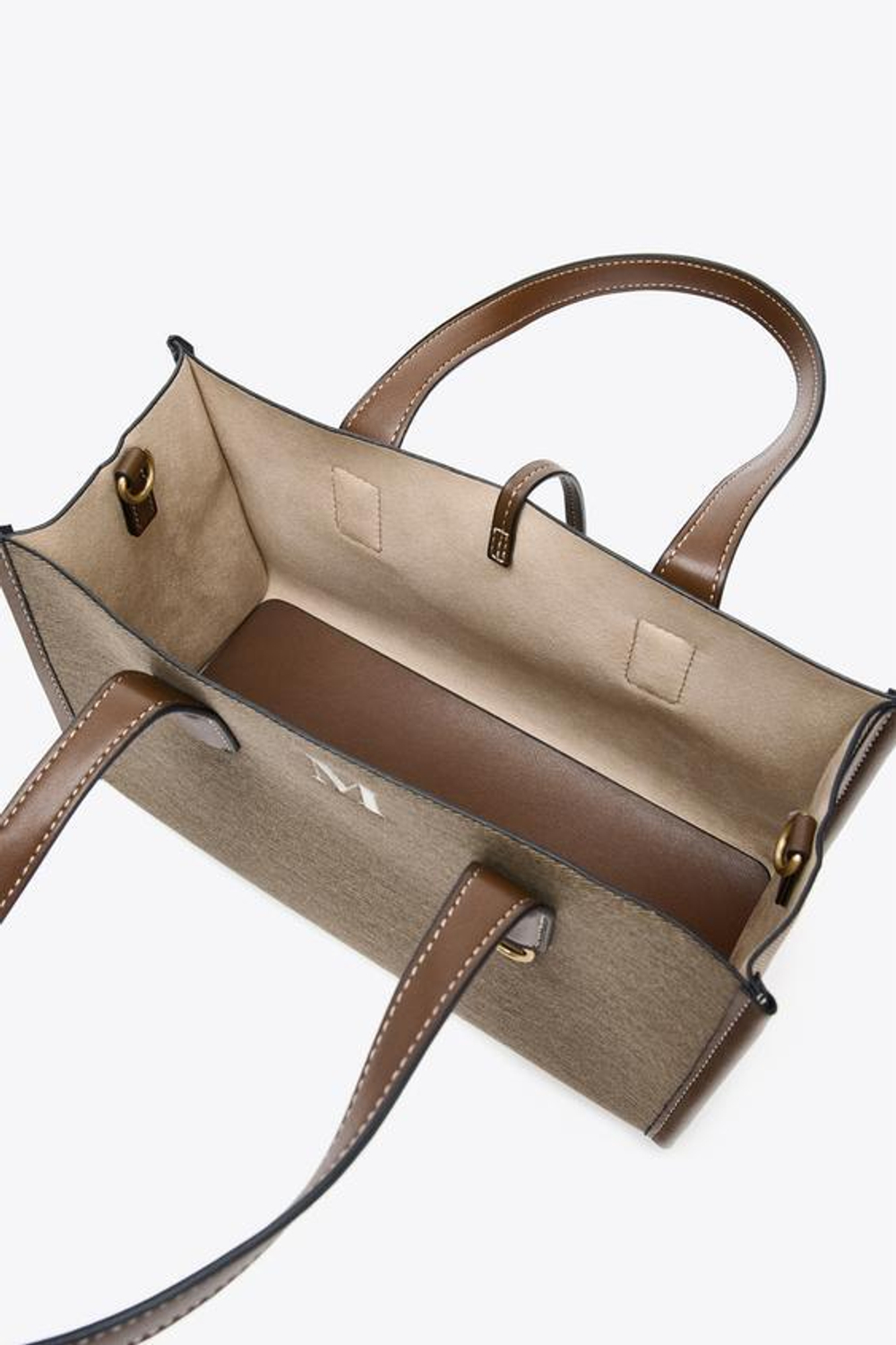 ZARA ТКАНАЯ СУМКА-ШОПЕР, СЕРО-КОРИЧНЕВЫЙ