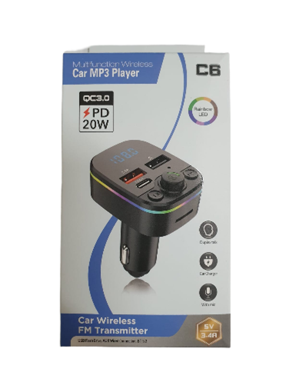 Автомобильный FM-трансмиттер ENERGY POWER C6 PD Bluetooth (черный) LED