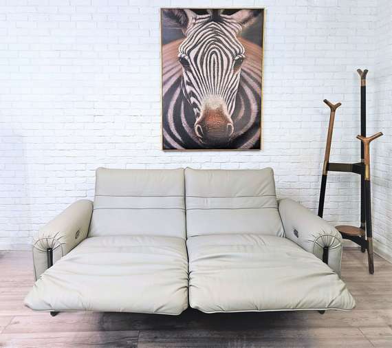 Двухместный диван с электро-реклайнером Colle, 220 см, серая натуральная кожа