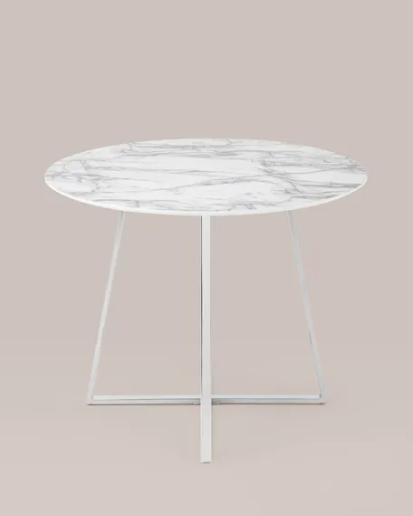 Стол Daisy Ø100 см, белый мрамор, ножки хром