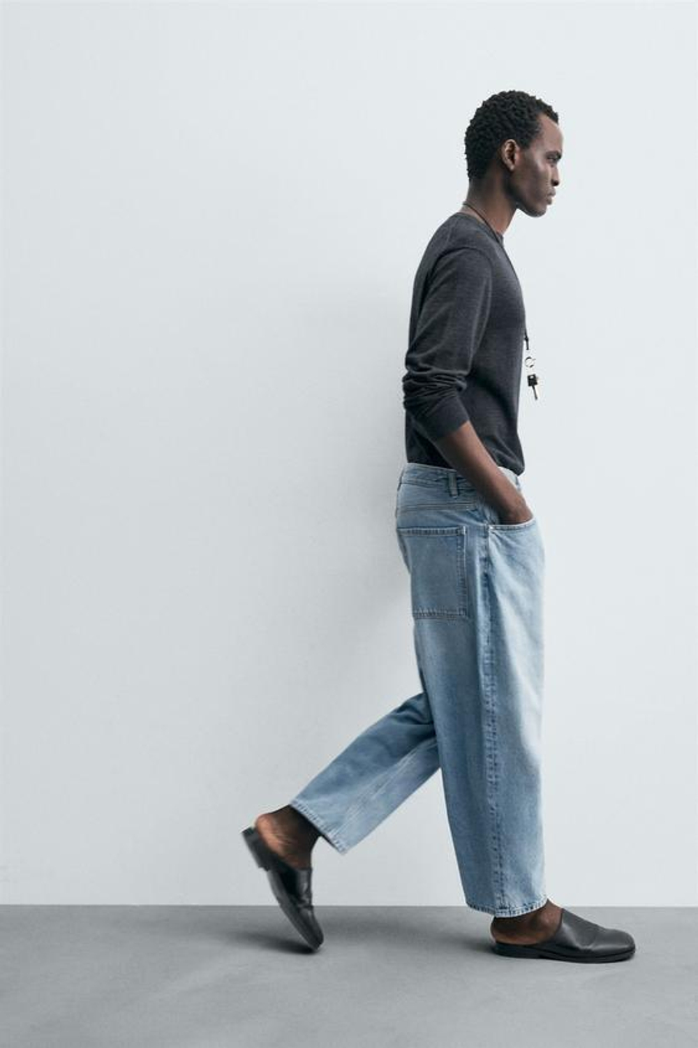 ZARA ДЖИНСЫ TAPERED WIDE FIT, ГОЛУБОЙ