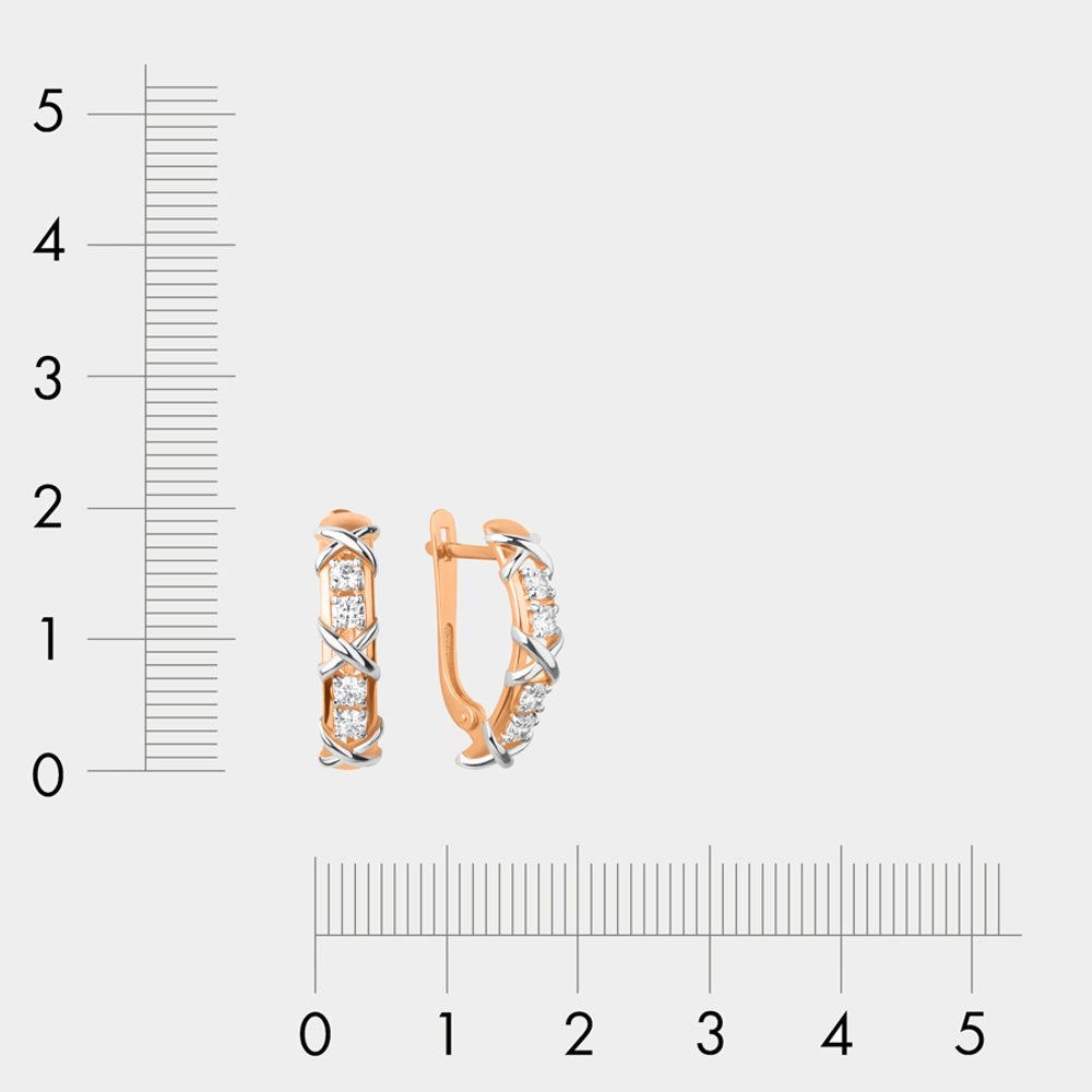 Серьги женские с фианитами из комбинированного золота 585 пробы (арт. 023182-1102)