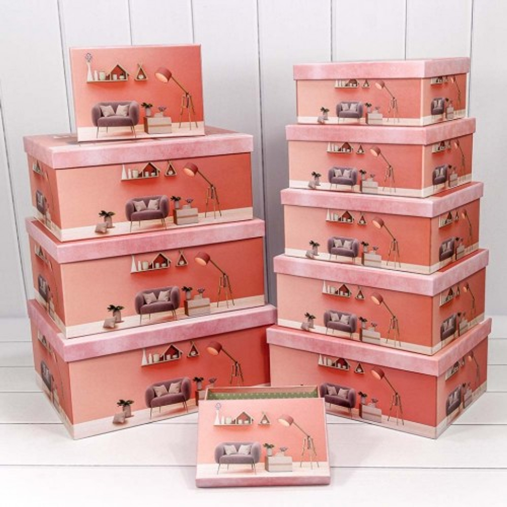 Коробка 37.5х29х16 см Набор 10 шт "Интерьер" (Розовый)