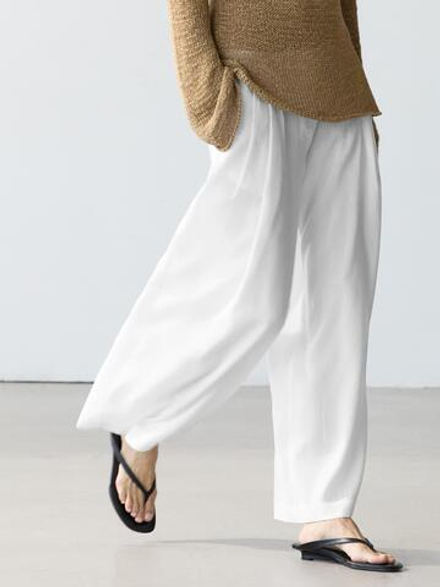 Massimo Dutti Свободные брюки из смесовой льняной ткани, экрю