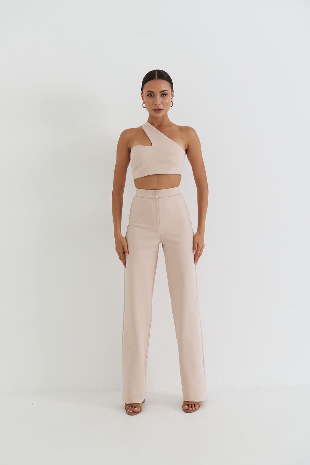 Брюки прямые из джерси бежевого цвета