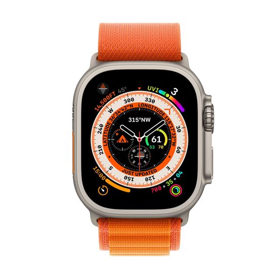 Apple Watch Ultra GPS + Cellular, 49 мм, корпус из титана, ремешок Alpine оранжевого цвета, размер M