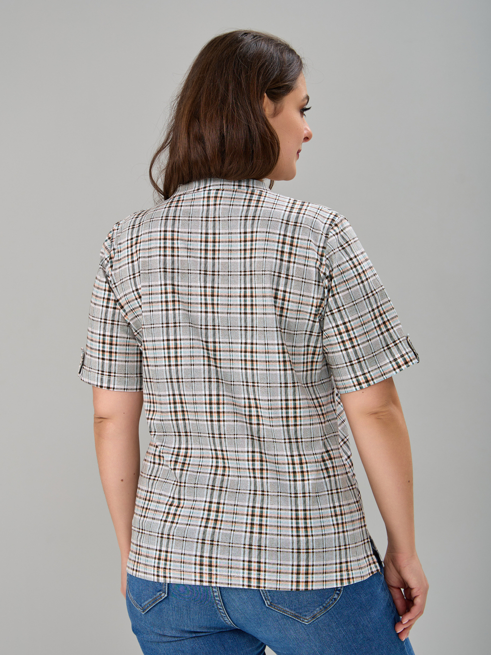 Блузка БЛ-122/клетка-рогожкаперсик