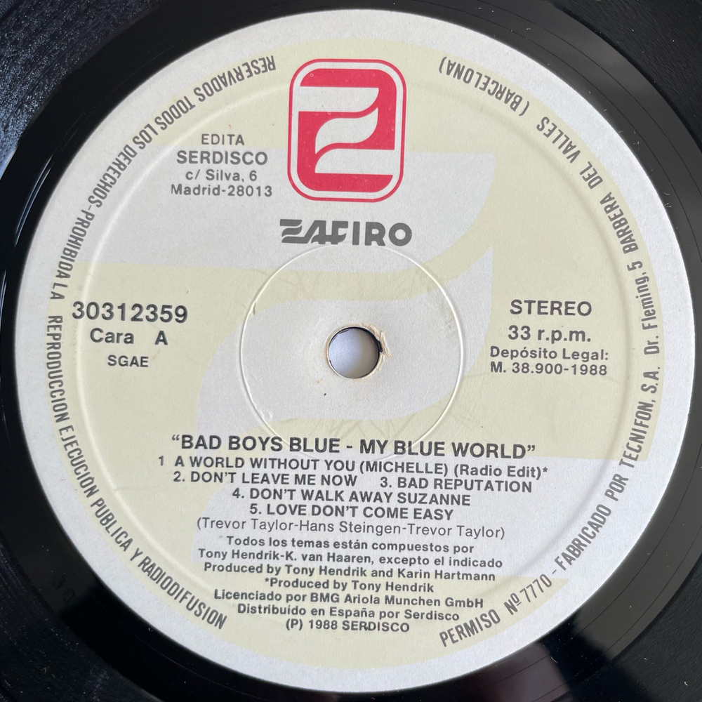 Винтажная виниловая пластинка LP Bad Boys Blue My Blue World (Испания 1988)