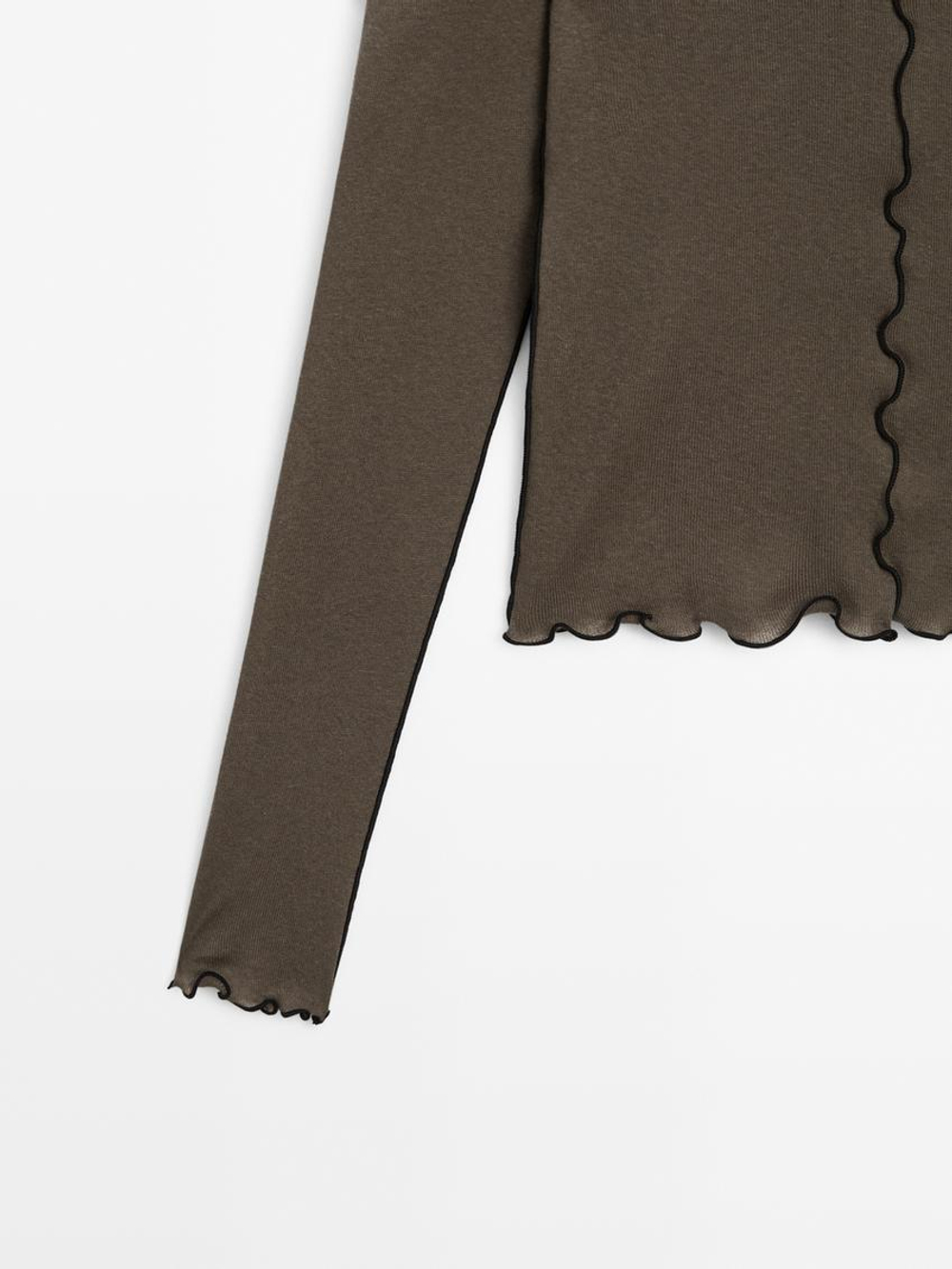 Massimo Dutti Футболка с декоративными швами и окантовкой, жженый