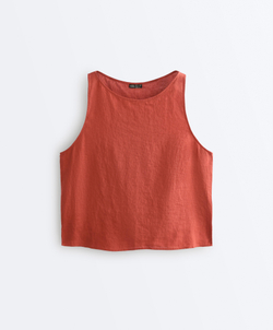 Oysho Топ из 100% льна, красноватый